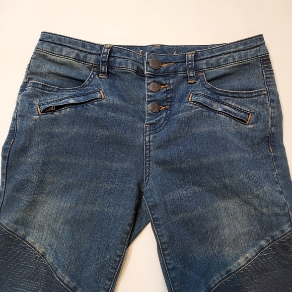 Free People Jeans Skinny Moto Style Zippered Pockets Ankles Dark Wash Waist 28 - Picture 3 of 8